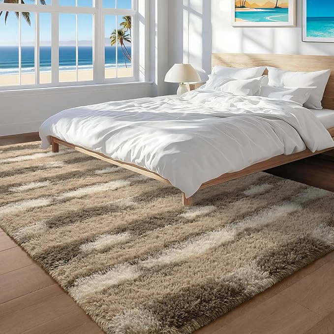 4x6 Feet Area Rugs for Living Room Bedroom,Beige and White Machine Washable Soft Fluffy Shaggy Indoor Rug, Floor Carpet for Girls Boys Kids, Dorms, Nursery Rooms, Home Decor Aesthetic