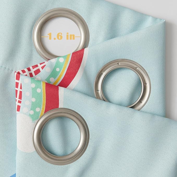 Vangao Boho Girls Blackout Curtains Pastel Blue for Kids Room 63 Inch Length, Rainbow Window Drapes for Living Room Nursery Thermal Grommet Insulated Room Darkening Curtains Bedroom, 2 Panels