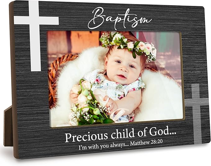 First Christmas Baby Picture Frame - Precious Child of God Baptism Gifts for New Mom Grandparent Newborn Nursery 4 X 6 Inch Gender Reveal Decorations Wood Picture Frame - A10