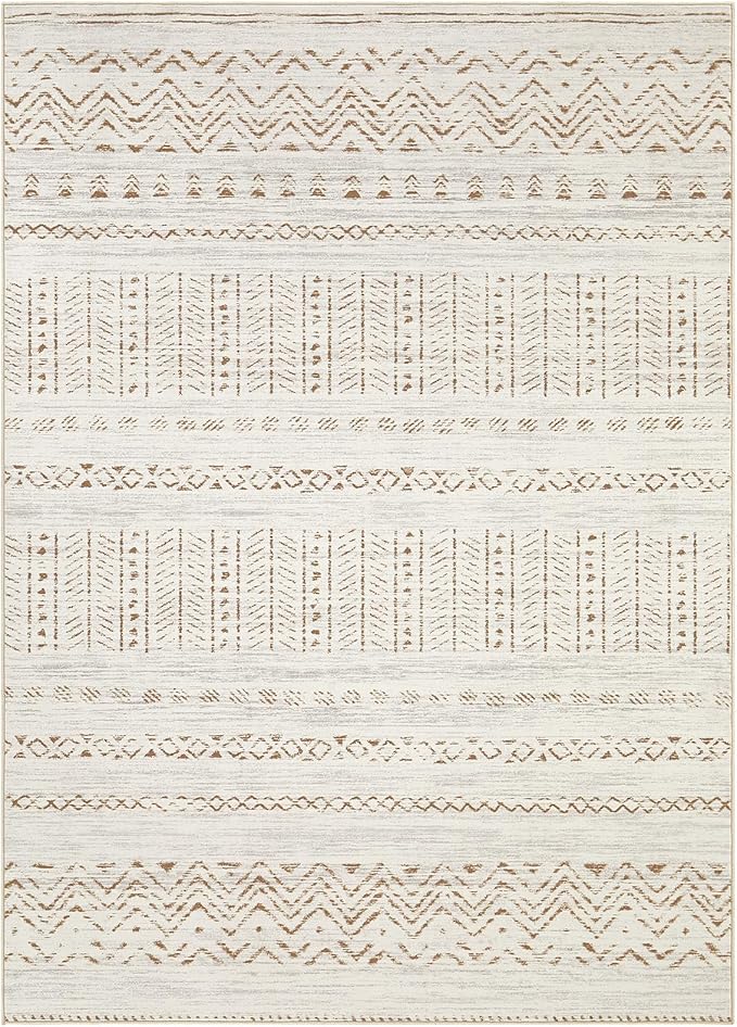 Area Rugs for Living Room Washable Living Room Rug Soft Neutral Indoor Floor Carpet Non-Slip Stain Resistant Modern Boho Rugs for Bedroom Dining Room Kids Room Nursery Office Home Brown/Cream