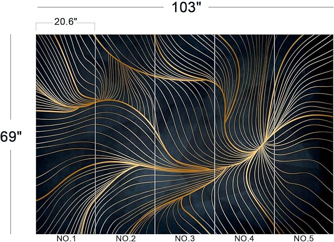 Simple Golden Lines Wall Mural Wallpaper for Bedroom 103" x 69"