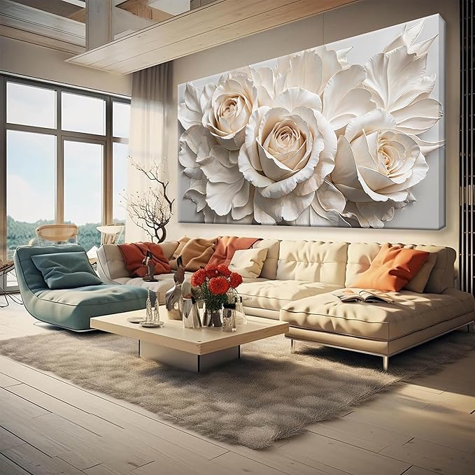 QSQ Large Wall Art For Living Room Prints Home Wall Decor Modern Canvas Art Wall Decor 35 X 70 Inches White Flower Wall Art Elegant Flower Painting Picture For Bedroom Hotel Office Artwork