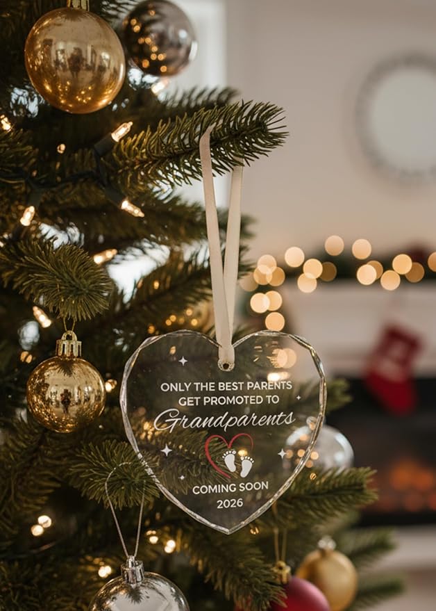 Heart's Sign Christmas Pregnancy Announcement Ornament 2025 | Grandparents Pregnancy Reveal | Promoted to Grandparents Xmas 2025 | Baby on The Way - Coming Soon 2026