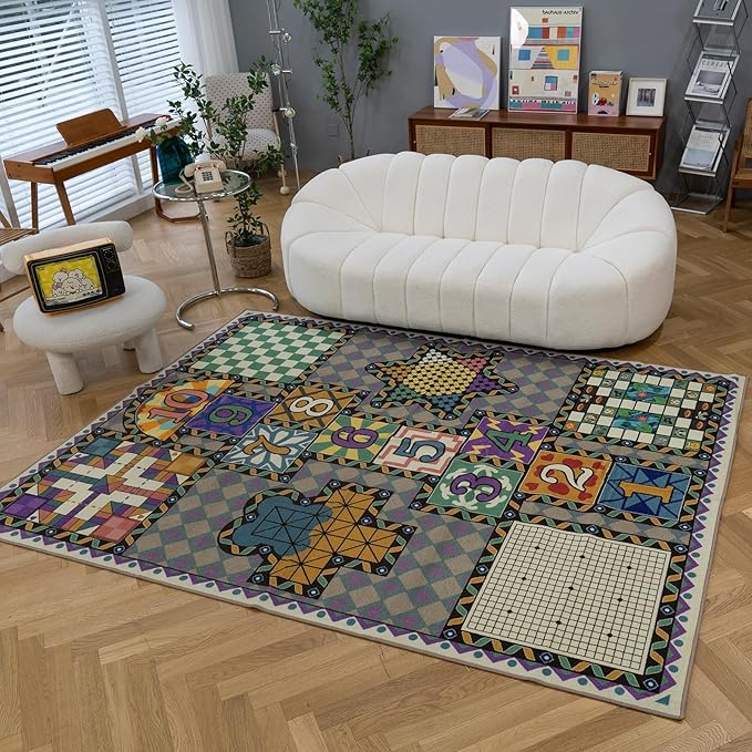 7-in-1 Jumbo Kids Play Mat – 79"x59" Foldable Activity Rug with Hopscotch, Chess, Ludo & More – Educational Floor Carpet for Classroom, Home, or Events