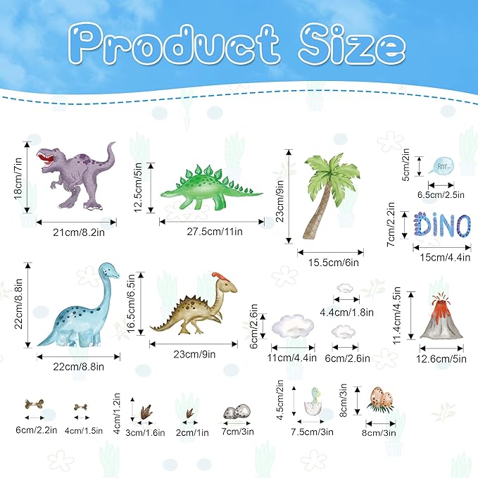 Glow in The Dark Dinosaur Wall Decals, 47 PCS Glowing Dino Stickers for Boys Bedroom, Large Luminous Removable Dinosaur Paw Wall Decor for Nursery