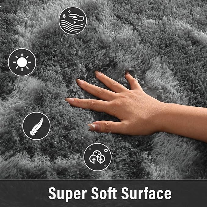 Merelax Area Rugs for Living Room Bedroom, Non-Slip Large 6x9 Feet Soft Fluffy Shaggy Bedside Rug, Indoor Floor Carpet for Kids Dorms, Nursery Rooms, Playroom, Home Decor Aesthetic, Black/Grey