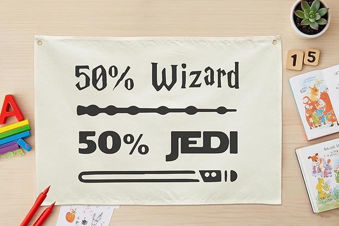 50% Wizard 50% Jedi Boys Nursery Banner Wall Decor-Playroom Baby Room Bedroom Kindergarten Wall Decorations-Baby,Shower Gift for Boys Kids-Rectangular Canvas Flag Banner