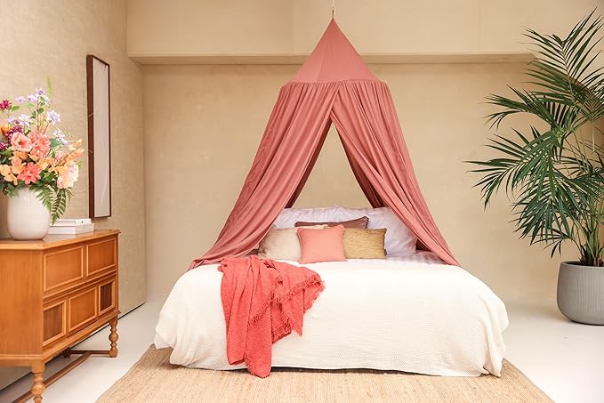 Pink Bed Canopy for Queen and King-Sized Beds | Bedroom Decoration for Teens or Adults | Conical Shape Insect Netting | Mosquito Net in Multiple Colors and Sizes