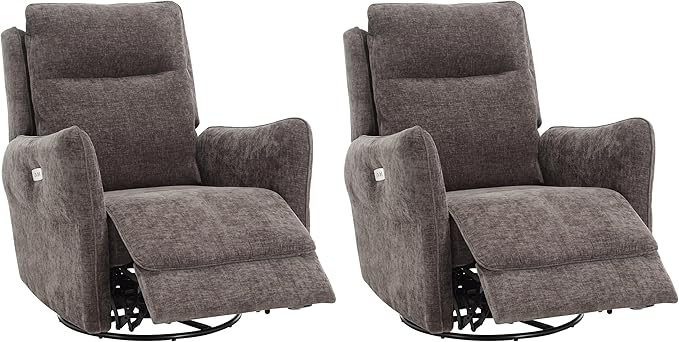 MINCETA Power Recliner Chairs,Modern Upholstered 270 Swivel Nursery Rocker Glider Recliner for Living Room,Set of 2,Chenille Velvet in Dark Gray
