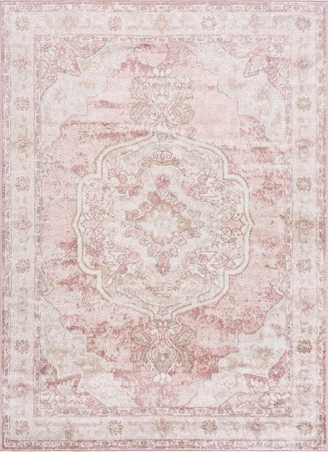 BoutiqueRugs Blush & Light Pink Collection Kandos Bohemian Oriental Medallion Runner Rug - Traditional Floral Carpet for Hallway, Kitchen - Blush, Dusty Pink, Cream - 2'7" x 10' Runner