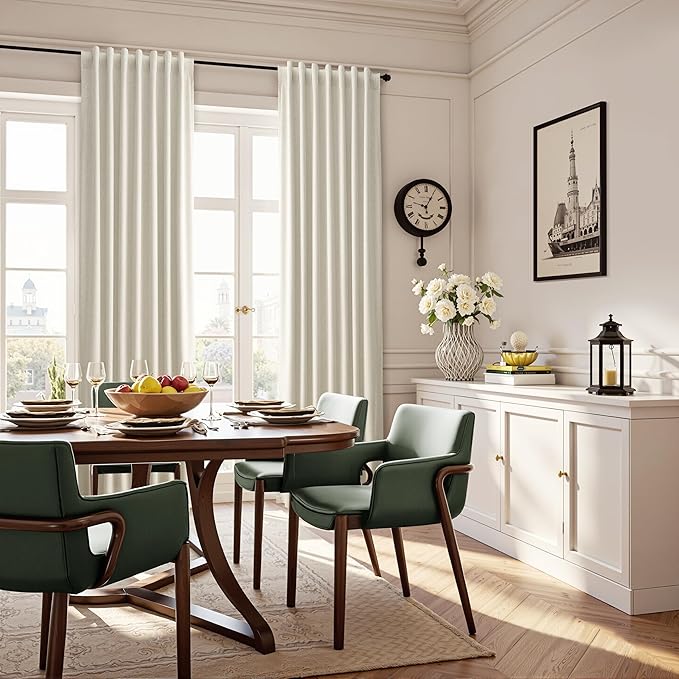 Guken Linen 100% Light Blocking Curtains for Living Room 90 Inch Length 2 Panels Set Hook Belt Back Tab Warm Beige Linen Textured Black Out Thermal Insulated Soundproof Primitive Bedroom Nursery 52x90