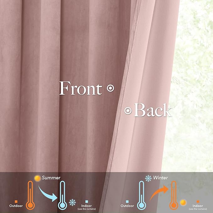 StangH Pinch Pleated Velvet Curtains for Bedroom, Dusty Pink Light Blocking Privacy Window Drapes Luxury Back Tab Thermal Insulated Panels for Living Room Nursery, W38 x L96, 2 Panels