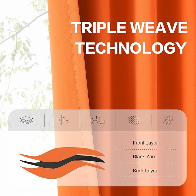 DUALIFE Blackout Long Curtain Drapes 102 Inch 2 Panels Set Back Tab Rod Pocket Vibrant Orange Decor Window Curtain 102 Inches Long for High Living Room 52 inch Wide, Orange Color