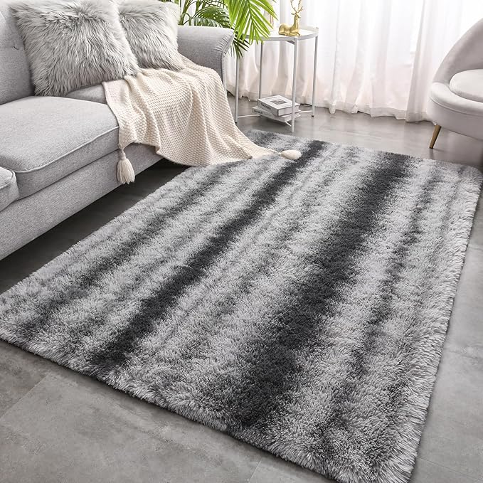Meralax Grey Rugs for Living Room Bedroom, 4x6 Soft Fluffy Shaggy Gray Bedside Rug, Machine Washable Indoor Floor Carpet for Kids Girls Boys, Dorms, Nursery Rooms, Home Decor Aesthetic
