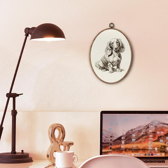 Vintage Dachshund Oval Wall Art Framed, Retro Weiner Dog Oval Wall Decor, Dachshund Weiner Dog Gifts Hanging Canvas Prints Wall Sculptures for Bedroom Living Room Decor, 8.5x11.5 Inch