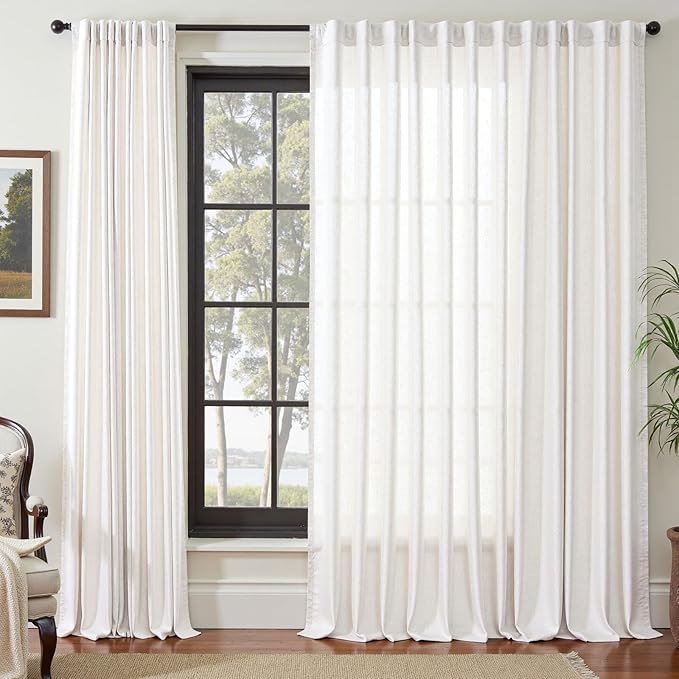 jinchan Linen Blend Curtain 84 inch Length 1 Panel for Sliding Door, Light Filtering 100 inch Extra Wide Living Room Drape with Rod Pocket Back Tab(100W x 84L, Off White)