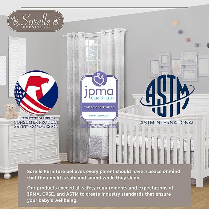 Sorelle Furniture Princeton Elite Crib and Changer with Solid Panel Back Classic -in- Convertible Diaper Changing Table Non-Toxic Finish Wooden Baby Bed Toddler Full-Size Nursery - White