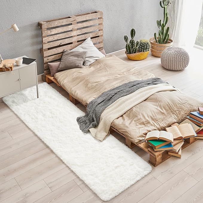 BENRON Soft Runner Rugs for Bedroom 2x8, Washable Long Runners for Hallway Entryway Kitchen Dorm, Fluffy Throw Rug for Kids Girls Room Decor Photo Prop, Cream White