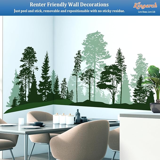 Large Forest Wall Decals, Green Pines in Fir Trees Peel and Stick Vinyl Wall Stickers & Murals, Removable Home Room Wall Decor for Bedroom Living Room Bedroom Classroom Office Nursery