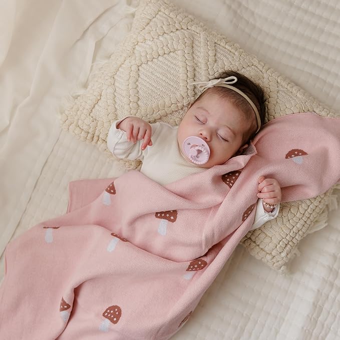 Swaddle Blanket for Girls 100% Cotton Buttery Soft Cozy Receiving Swaddle Crib Stroller Blanket for Shower Gift Registry for Newborns, Infants, Toddlers (Mushroom - Pink)