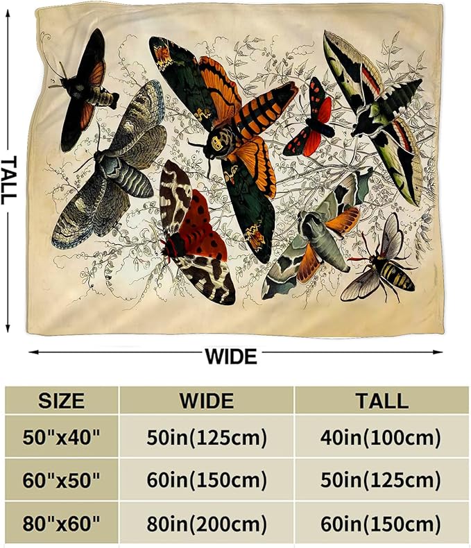 Moths Blanket Throws Moth Gifts Moths Lovers Throw Blanket for Women Men Kids Adults Soft Warm Cozy Fleece Blanket for Couch Sofa Bed 50"x40"