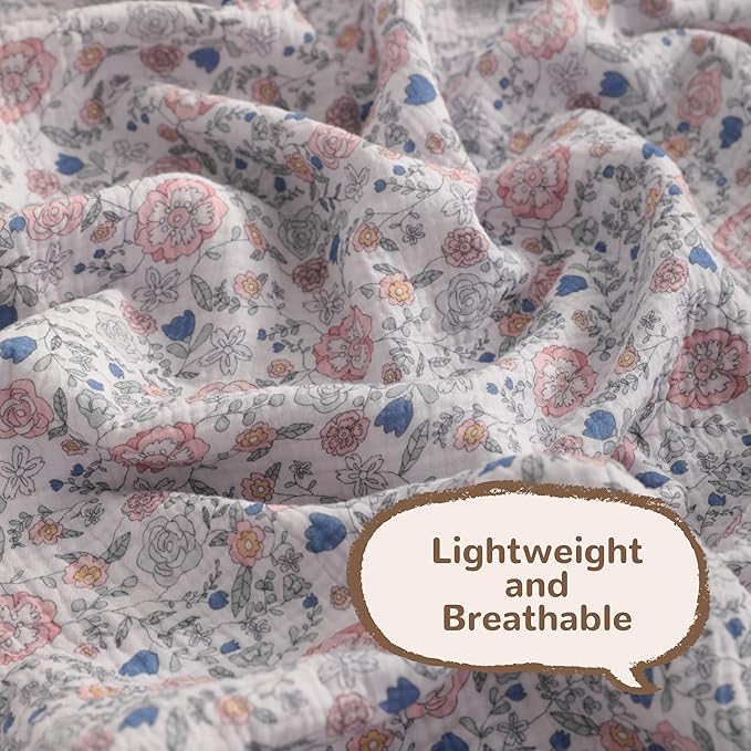 NTBAY 4 Layer Muslin Cotton Toddler Blanket, 30x40 Soft and Breathable Receiving for Newborns and Infants, Perfect for Crib, Stroller, Travel, Lightweight Nursery Blanket, Vintage Floral