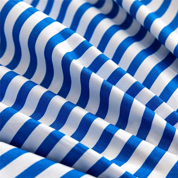 JELLYMONI 100% Natural Cotton 3pcs Striped Duvet Cover Sets,White Duvet Cover with Blue Stripes Pattern Printed Comforter Cover,with Zipper Closure & Corner Ties(Full Size)