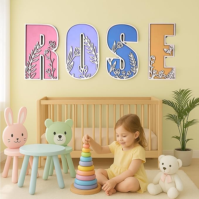 Personalized Wooden Name Sign - Custom Baby Name Signs for Nursery & Kids Room, Baby Announcement Sign, Wall Name Signs Personalized, Round Wooden Letters for Nursery Decor (Letters 3D)