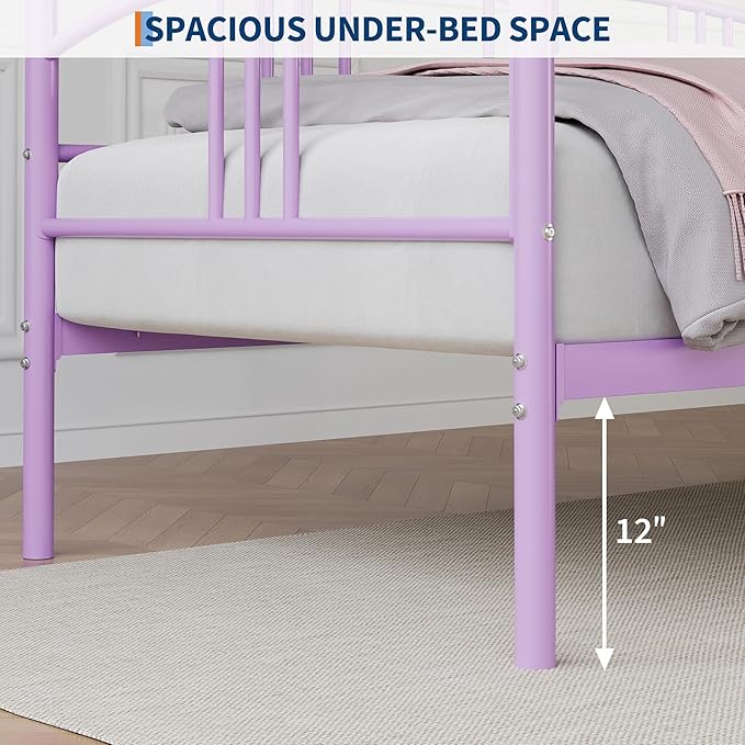 GarveeHome Twin Daybed, Sturdy Metal Day Bed with Steel Slat Support, Arched Headboard Sofa Bed for Living Room, Bedroom and Guest Room, Purple