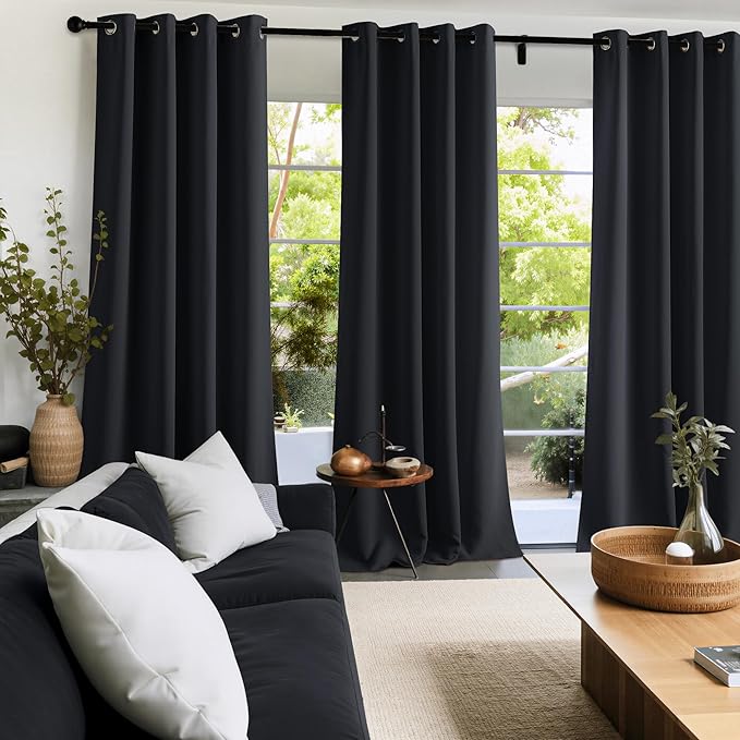 NICETOWN Black Blackout Curtains Bedroom Drapes 84 inch long 2 Panels, Cortinas Thermal Grommet Curtains for Living Room, Noise Reducing Privacy Window Treatment Shades for Nursery, Laundry Patio, W52