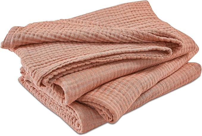 EMME Cotton Muslin King Blanket Bed Layering Breathable Gauze Blanket Soft Lightweight Blankets Adults (Orange Rust, 108"x90")