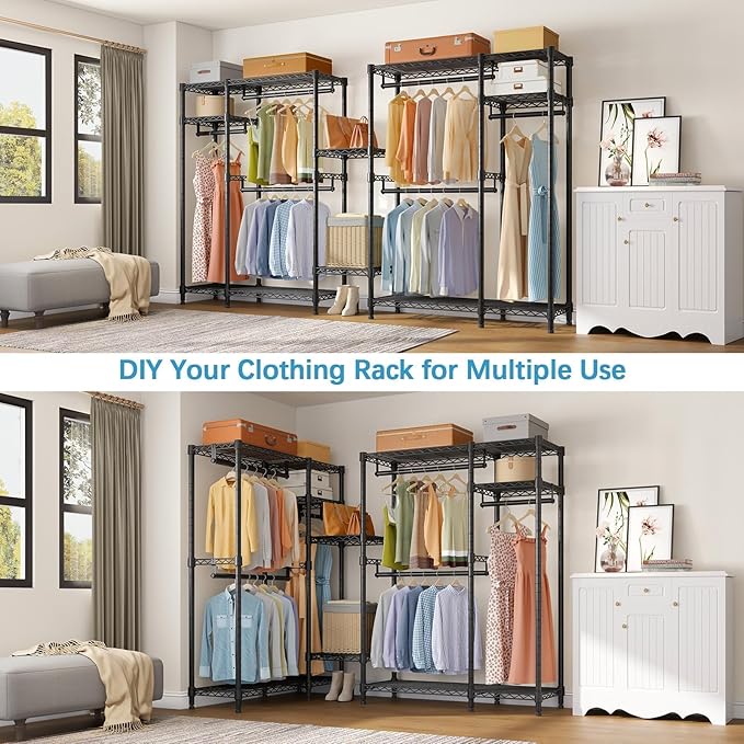 VIPEK Clothes Rack for Hanging Clothes, Heavy Duty Closet Rack with 4 Tiers Wire Shelving & 3 Hanging Rods, Free Standing Closet Wardrobe, 45" Lx16.5 Wx76.4 H, Max Load 700LBS, Black