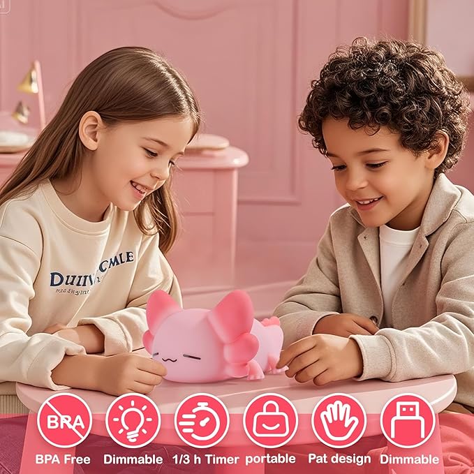 ZKLiLi Night Light for Kids Cute Axolotl Lamp,16 Colors+Tap+Remote+Silicone Night Light Gifts for Kids,USB Rechargeable Axolotl Night Lights for Room Decoration
