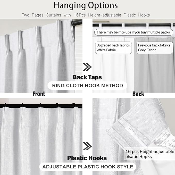 IVAPUPU Linen Pinch Pleated Blackout Curtains for Bedroom - Full Black Out White Curtains 90 Inch 2 Panels Set for Living Room Darkening Thermal Window Curtain Drapes with 16pc Hooks