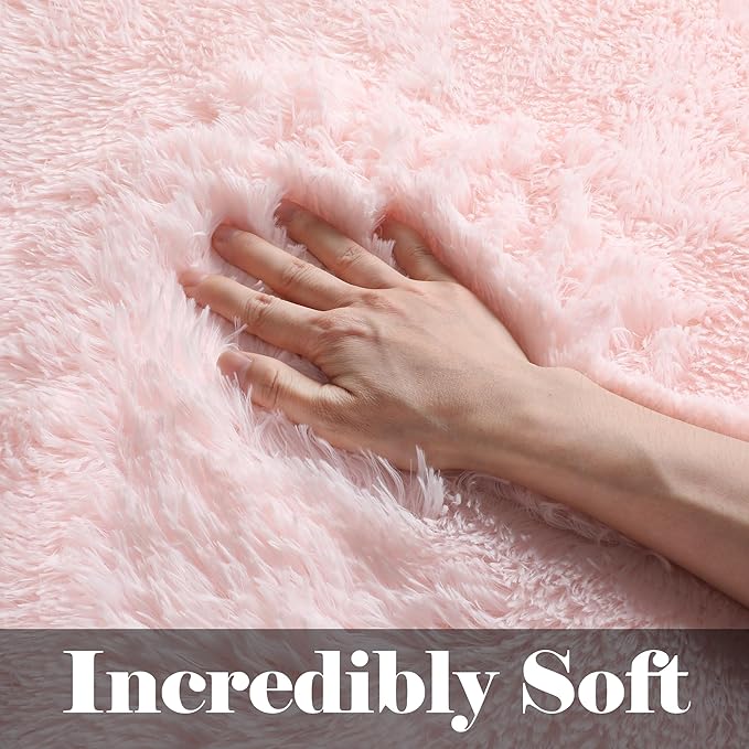 ONASAR Pink Area Rugs for Living Room Girls Bedroom, 5x8 Washable Fluffy Bedside Throw Rug, Soft Cute Plush Shaggy Indoor Floor Carpet for Nursery Kids Boys Teen Dorm Office Home Decor Aesthetic