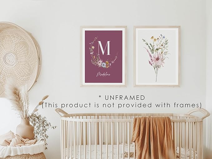 Personalized Name Flower Nursery Wall Art Prints, Crib & Nursery décor, Newborn Baby Girl Gift Present, Floral Baby Girl Room Pictures, Poster For Baby And Kids (6 Prints, Flower 6)