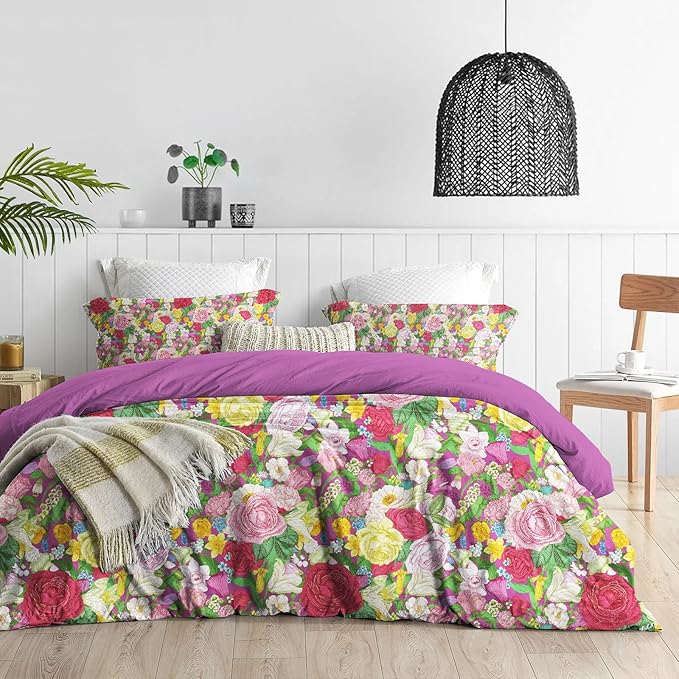 MAGRACE Casual Queen Size Duvet Cover Set - 3 Pieces Floral Vine Pleated Duvet Cover King, All Season Lightweight, Extra Softness Bedding Cover Shams