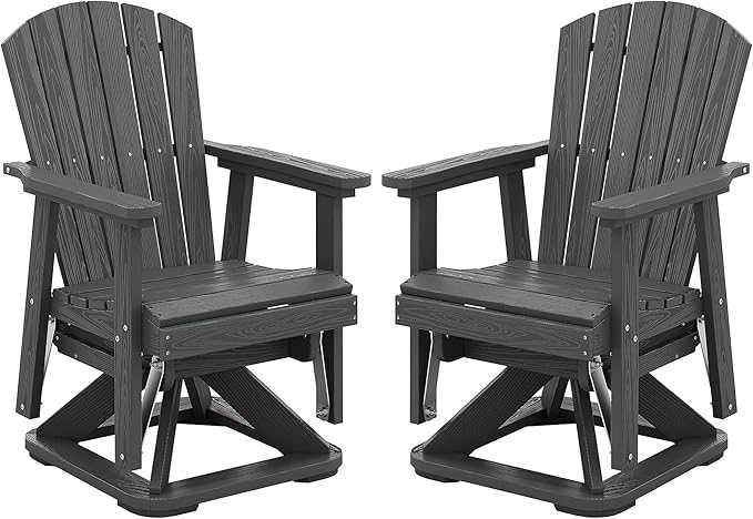 SERWALL Adirondack Swivel Glider Chair, HDPE Patio Swivel Glider Set of 2, All-Weather Glider Chair for Porch, Balcony, Slate Grey
