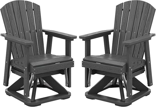 SERWALL Adirondack Swivel Glider Chair, HDPE Patio Swivel Glider Set of 2, All-Weather Glider Chair for Porch, Balcony, Slate Grey