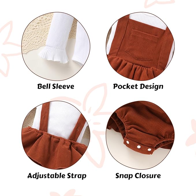 YOUNGER TREE Newborn Baby Girl Fall Winter Outfits Long Sleeve Romper Corduroy Overall Dress Infant Skirt Clothes Sets