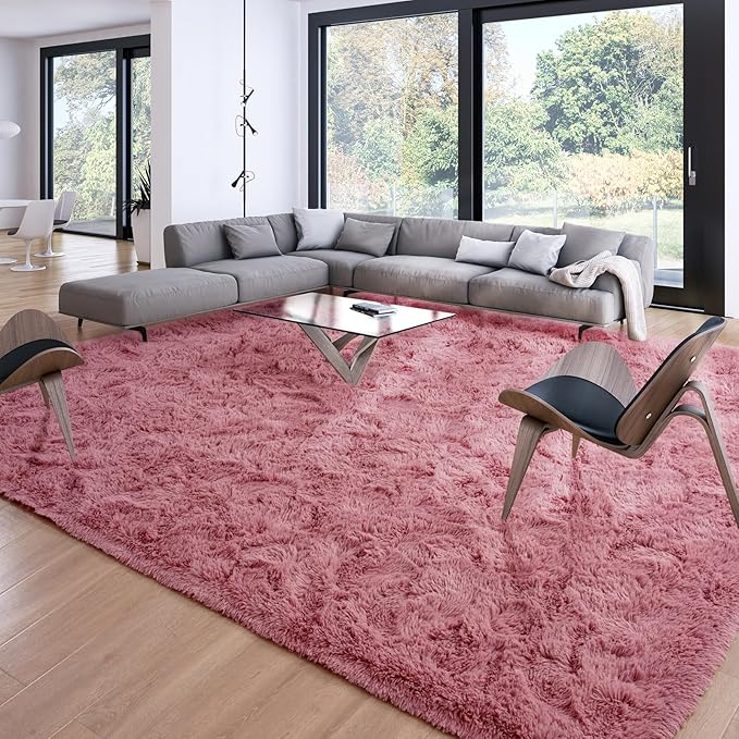 Merelax Soft Modern Indoor Large Shaggy Rug for Livingroom Bedroom Dorm Kids Room Home Decor, Non-Slip Plush Fluffy Furry Fur Area Rugs Comfy Nursery Accent Floor Carpet 9x12 Feet, Blush