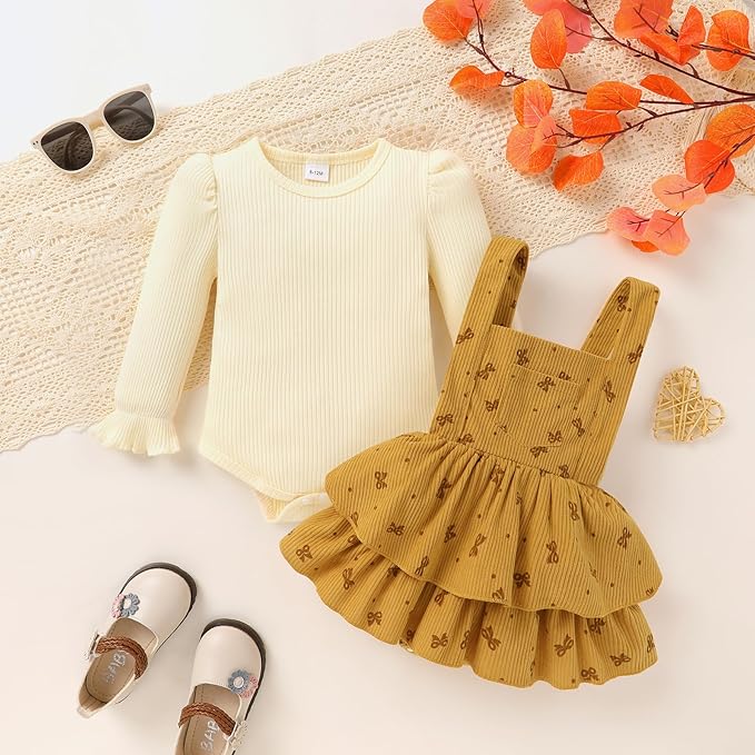 YOUNGER TREE Newborn Baby Girl Fall Winter Outfits Long Sleeve Romper Corduroy Overall Dress Infant Skirt Clothes Sets