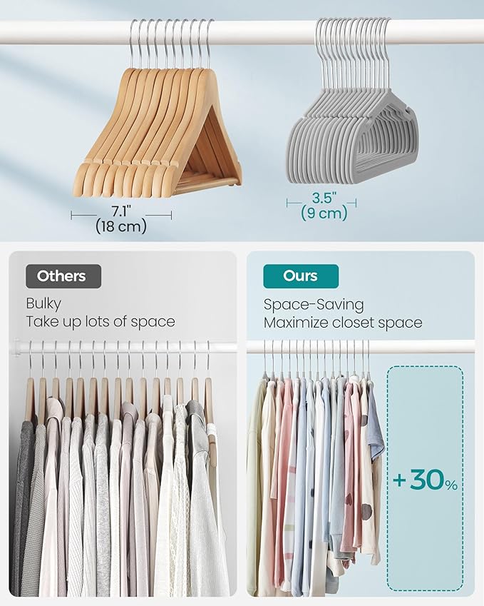 SONGMICS Baby Hangers 50 Pack, 11 x 6.9 Inches, Non-Slip Velvet Kids Hangers for Closet, Space-Saving, Wide Shoulder Notches, Dove Gray UCRF037G01