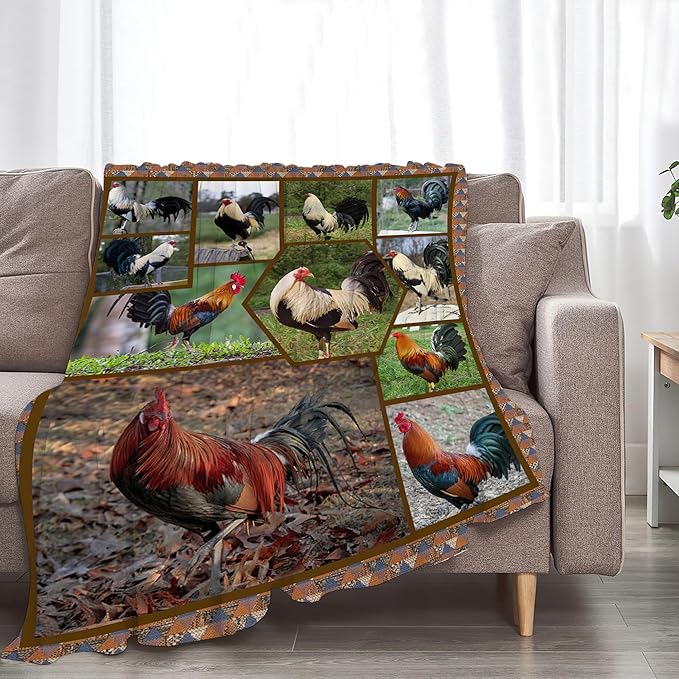 jerkboo Rooster Chicken Blanket Throws Chicken Gifts Chicken Throw Blanket for Girls Women Kids Adults Soft Warm Cozy Fleece Blanket for Couch Sofa Bed 60""x50""