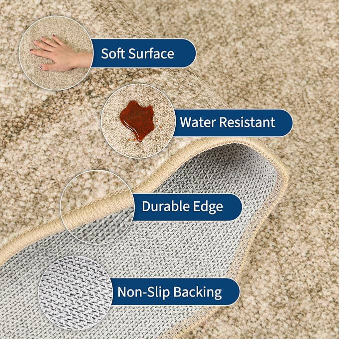 GarveeHome Scalloped Washable Rugs 9x12 Area Rug for Bedroom Modern Rug Non Slip Throw Rugs Large Living Room Rug Low Pile Soft Stain Resistant Carpet for Nursery Dining Room 9 ft x12 ft Jute