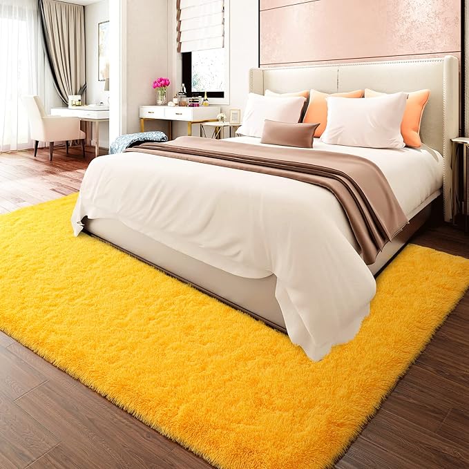 Merelax Modern Soft Fluffy Large Shaggy Rug for Bedroom Livingroom Dorm Kids Room Indoor Home Decorative, Non-Slip Plush Furry Fur Area Rugs Comfy Nursery Accent Floor Carpet 5x8 Feet, Orange