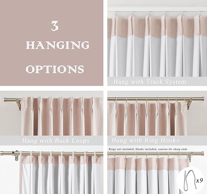 Pink Pinch Pleat Full Blackout Curtain Panel 120 Inches Long Thermal Insulated Drapery with Blackout Liner for Farmhouse Bedroom Window Treatment Sets with Hooks, 40"x120"x2