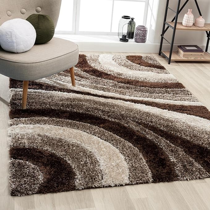 LUXE WEAVERS Lantanas Collection 7070 Brown 5x7 Modern Shag Geometric Area Rug