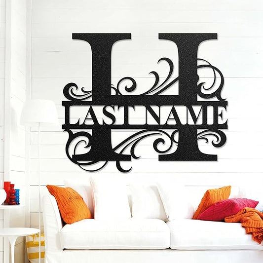 LULLBABYMALL Custom Metal Signs - Last Name Sign, Split Letter Monogram, Letter H, Family Name Wall Art, Outdoor Metal Signs, Personalized Wedding Gift