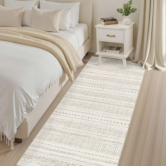 Area Rugs for Living Room Washable Living Room Rug Soft Neutral Indoor Floor Carpet Non-Slip Stain Resistant Modern Boho Rugs for Bedroom Dining Room Kids Room Nursery Office Home Brown Cream